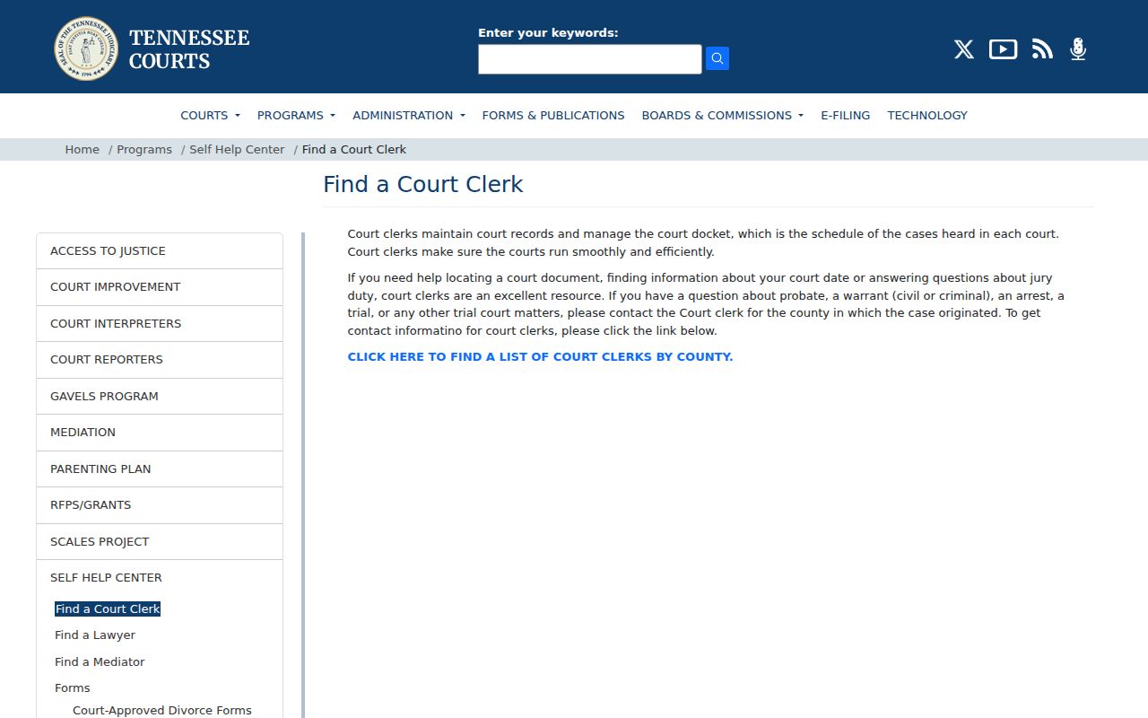Tennessee AOC advice to contact the court clerk about warrant records