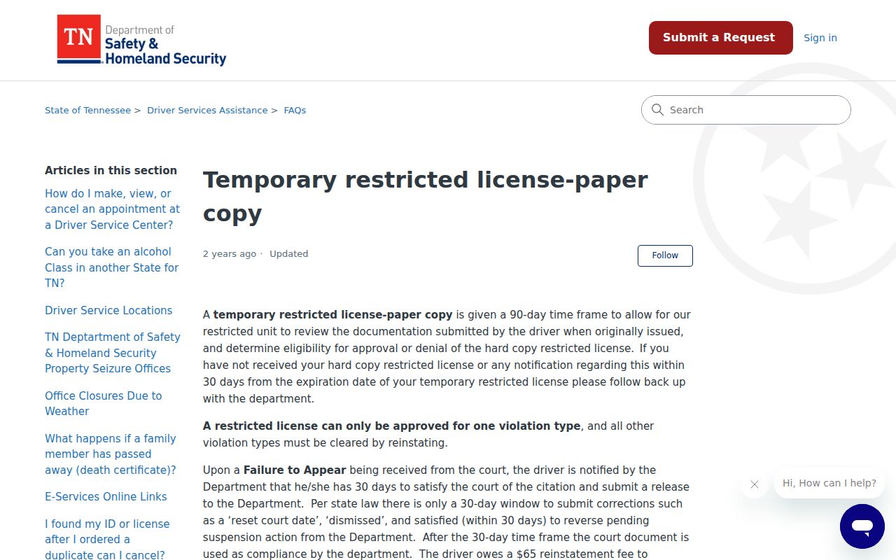 Smith County traffic warrant reference, Tennessee Safety FTA compliance information
