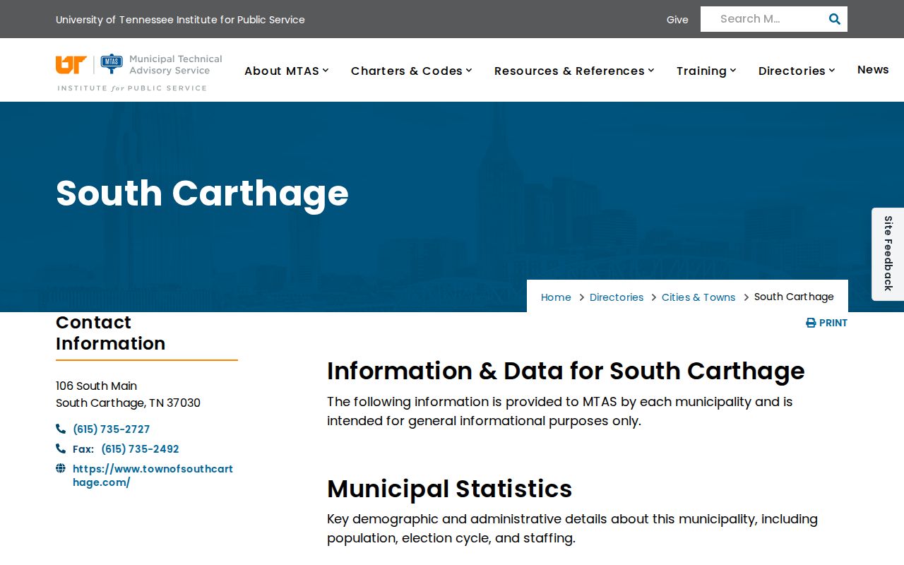 South Carthage warrant records reference, municipal court directory entry