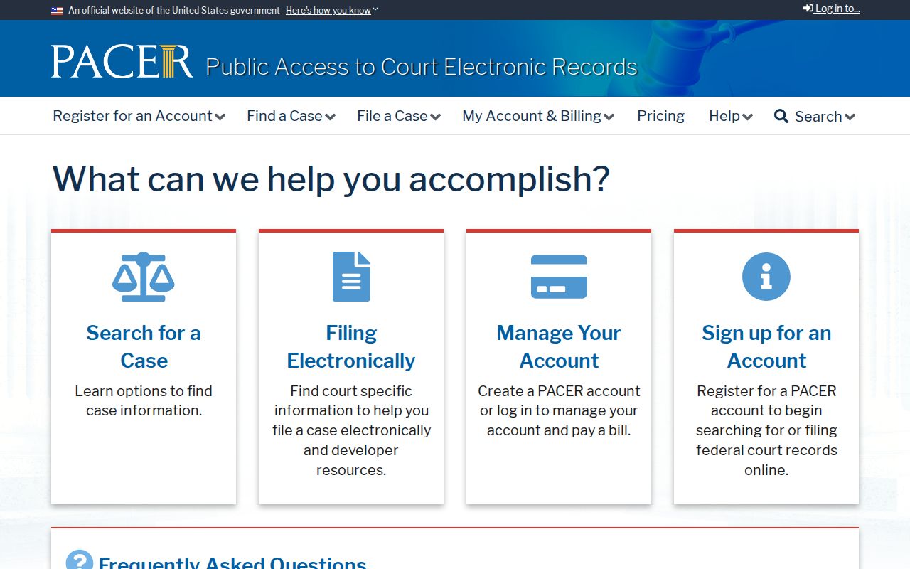 Federal PACER account and fee information, separate from county warrant records