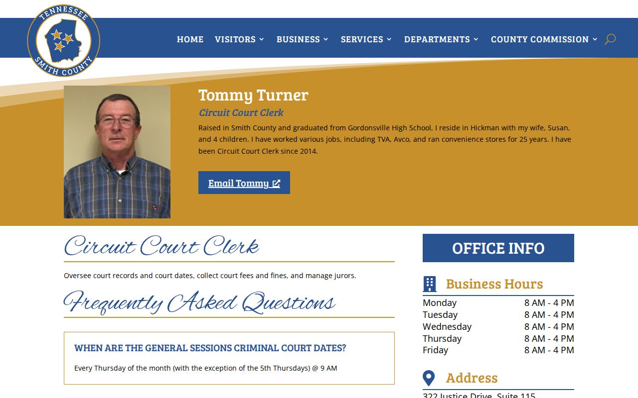 Smith County Circuit Court Clerk contact information for warrant case records